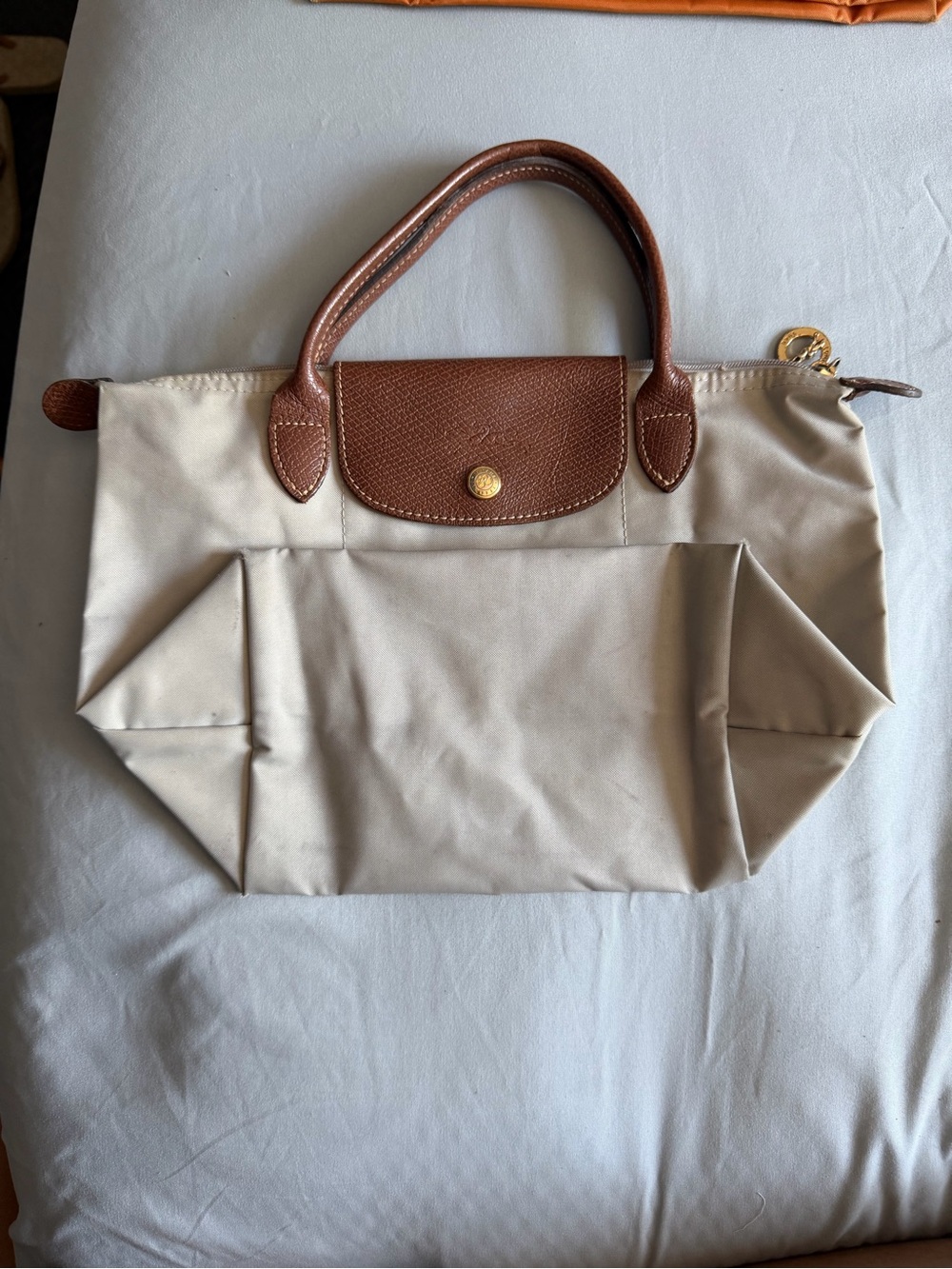 MCM Beige Nylon Tote with Brown Leather Trim